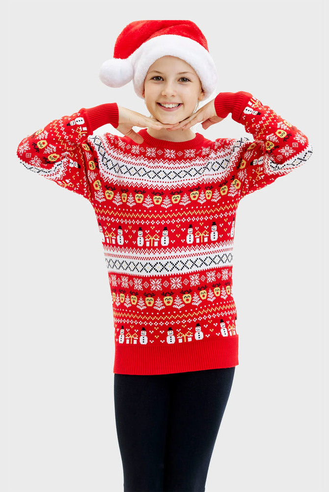 Suéter de Navidad Niña Rojo Muñecos Cenefas Algodón Orgánico
