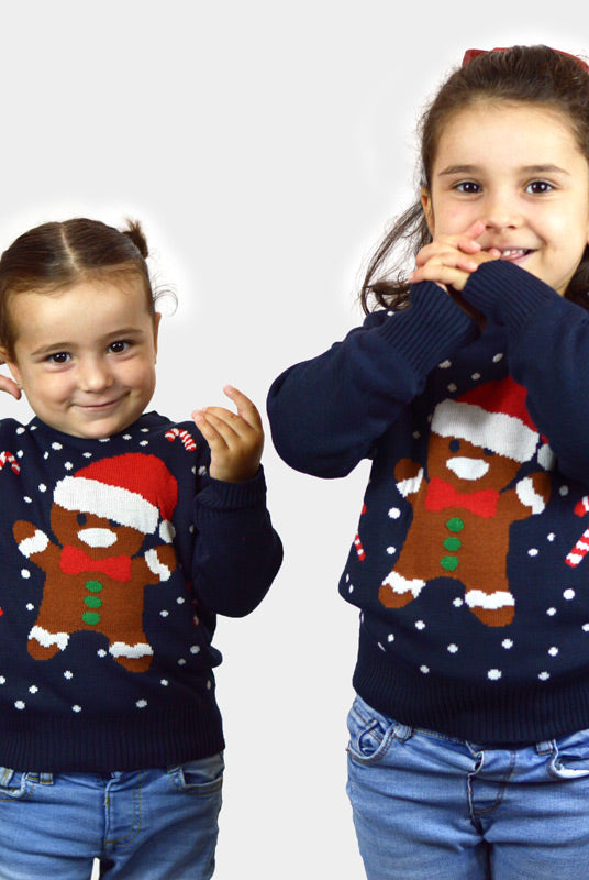 Suéter de Navidad para Niña Azul Gingerbread