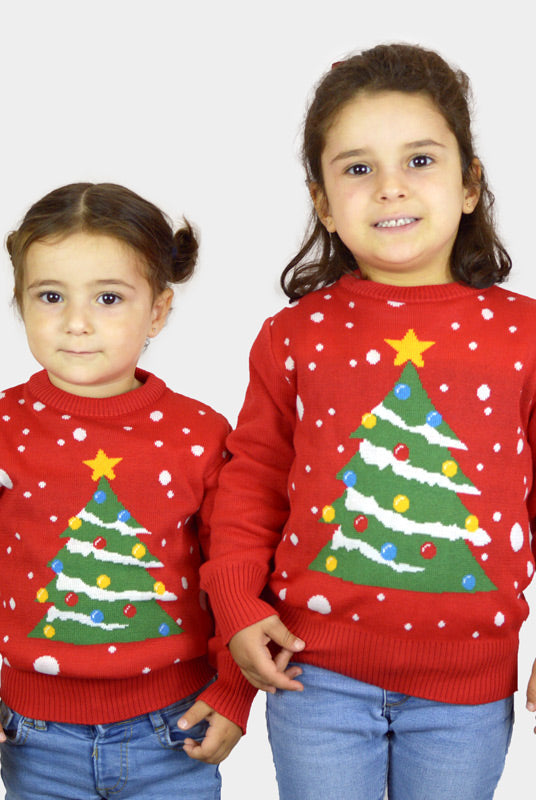 Suéter de Navidad para Niña Rojo Árbol de Navidad