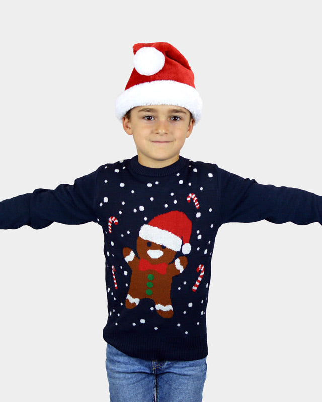 Suéter de Navidad para Niña y Niño Azul Gingerbread