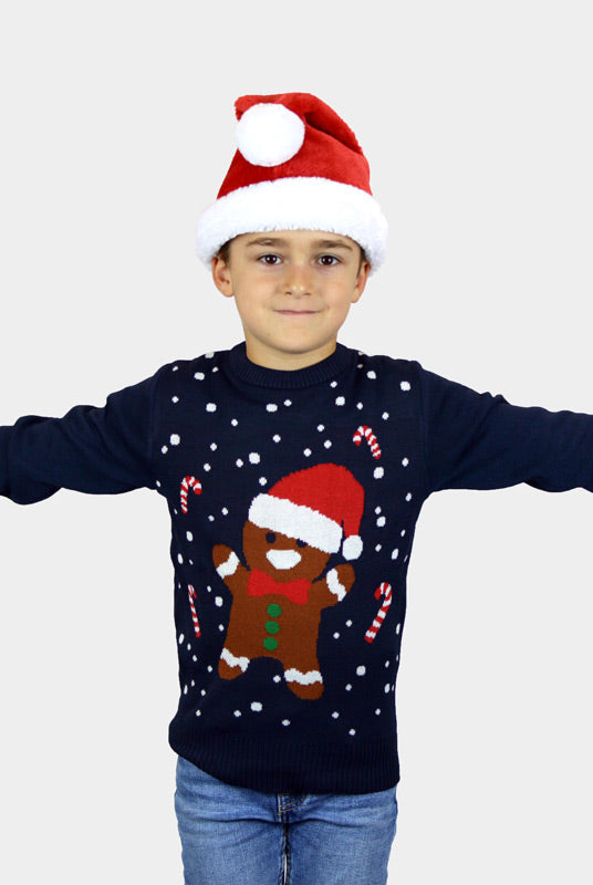 Suéter de Navidad para Niña y Niño Azul Gingerbread