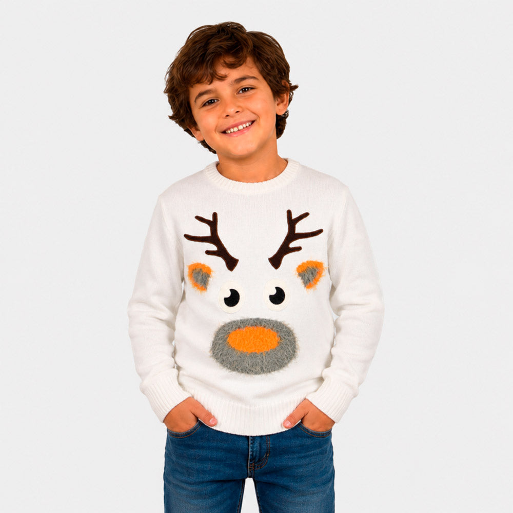 Suéter de Navidad para Niño Blanco con Reno 3D