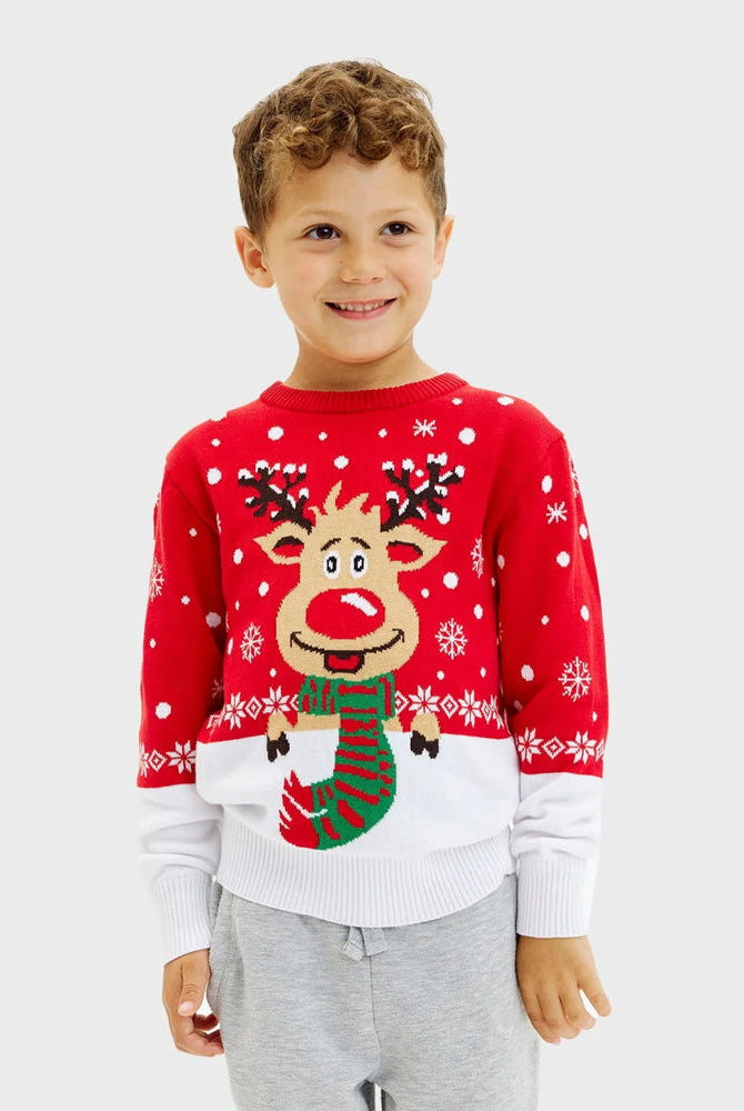 Suéter de Navidad Niño Reno Bufanda Algodón Orgánico