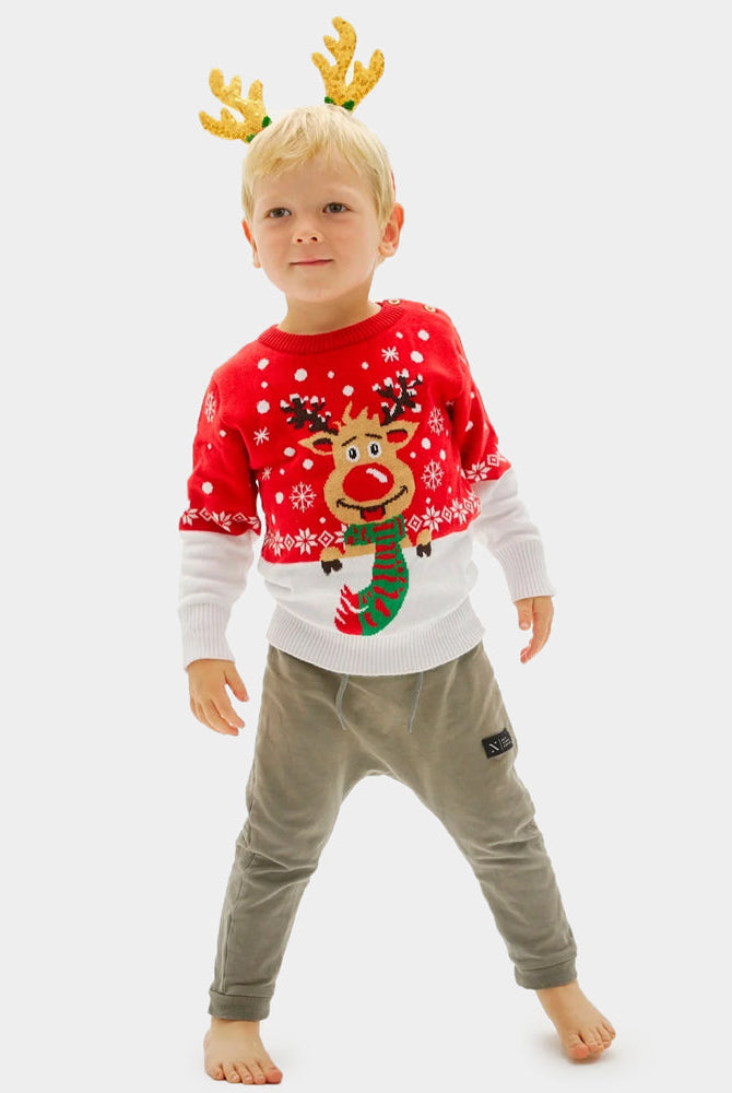 Suéter de Navidad Niño Reno con Bufanda Algodón Orgánico