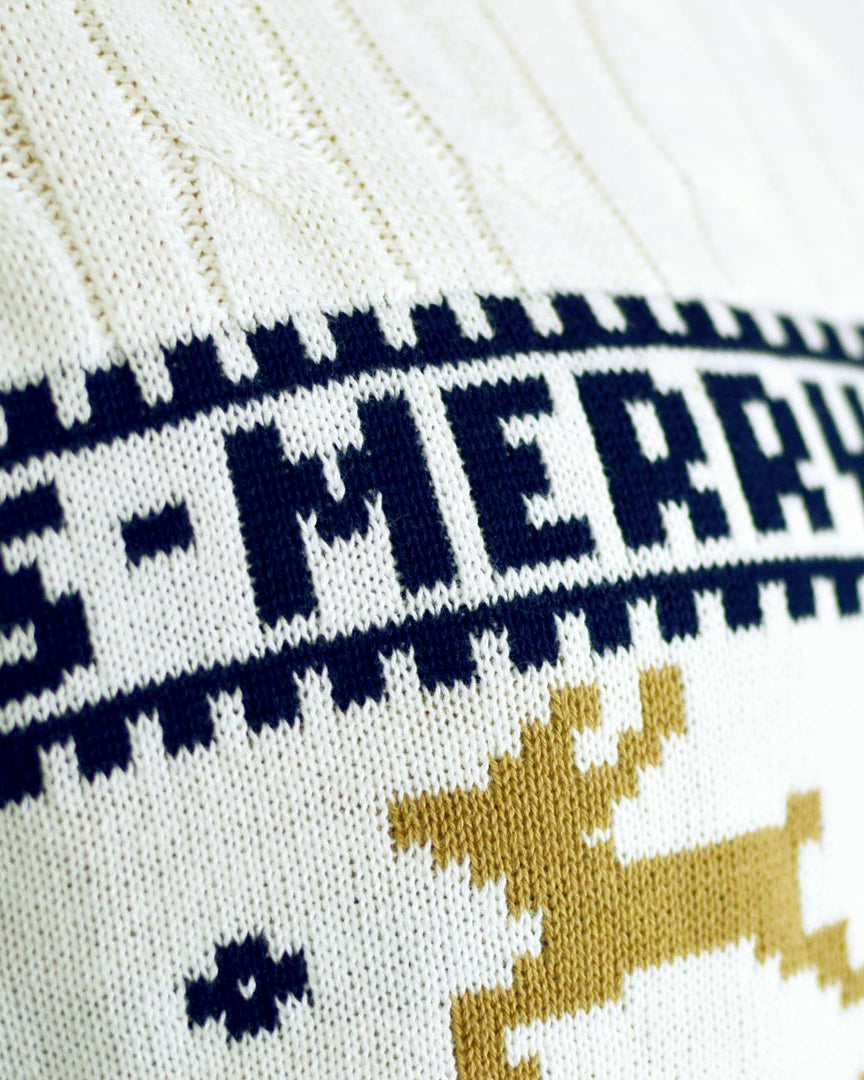 Suéter de Navidad para Familia Elegante Blanco con Renos Algodón Orgánico Detalle