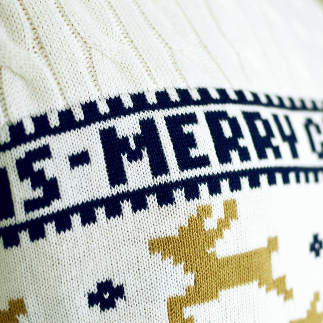 Suéter de Navidad para Familia Elegante Blanco con Renos Algodón Orgánico Detalle