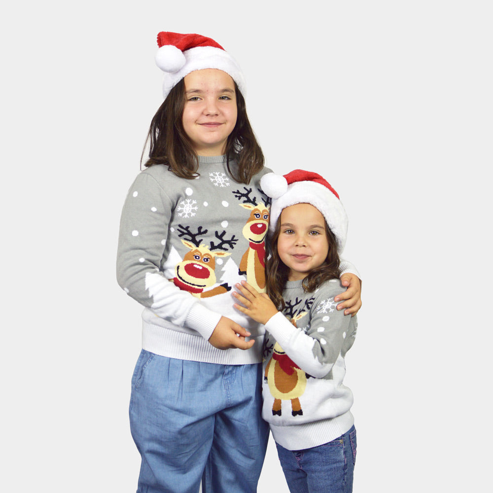 Suéter de Navidad para Familia Gris con Renas Cute Niñas