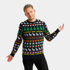 Suéter de Navidad para Familia Negro con Árboles, Renos y Regalos Hombre