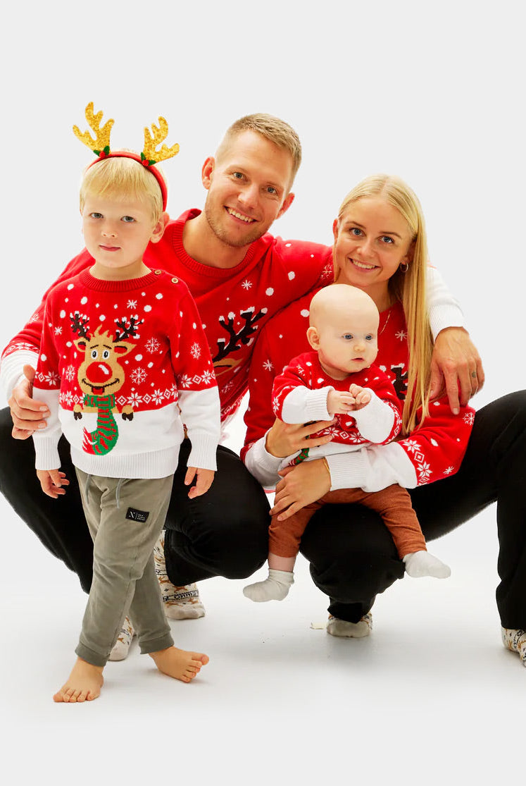 Suéter de Navidad para Familia Reno con Bufanda