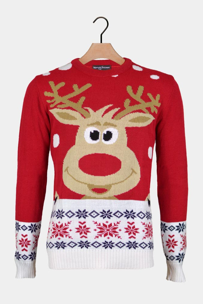 Suéter de Navidad para Familia Rojo con Reno Rudolph