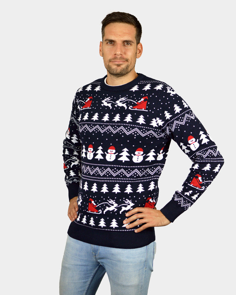 Suéter de Navidad Hombre con Árboles, Muñecos y Papá Noel Algodón Orgánico