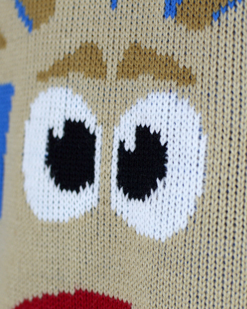 Suéter de Navidad para Hombre Azul Claro con Reno y Nieve Detalle