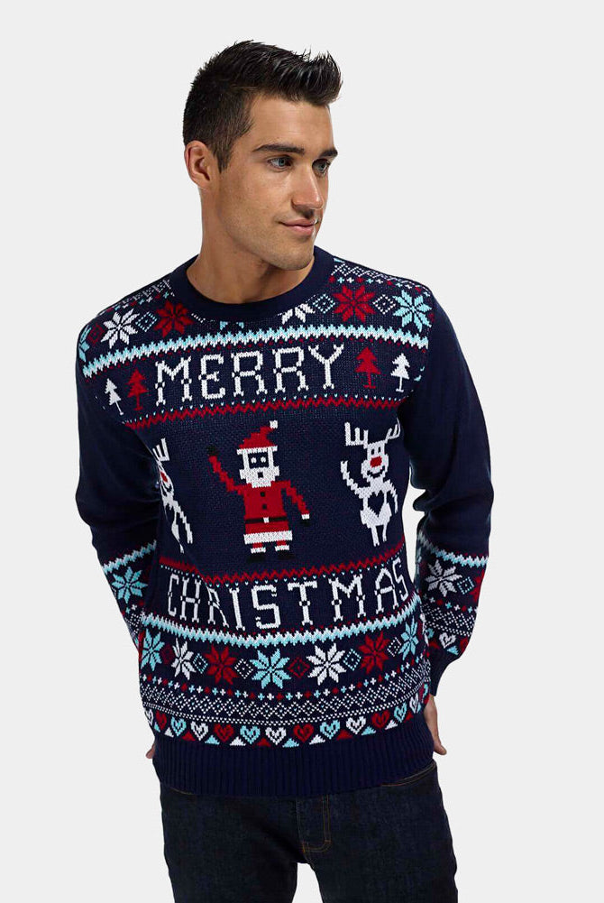 Suéter Navideño Hombre Merry Christmas Azul