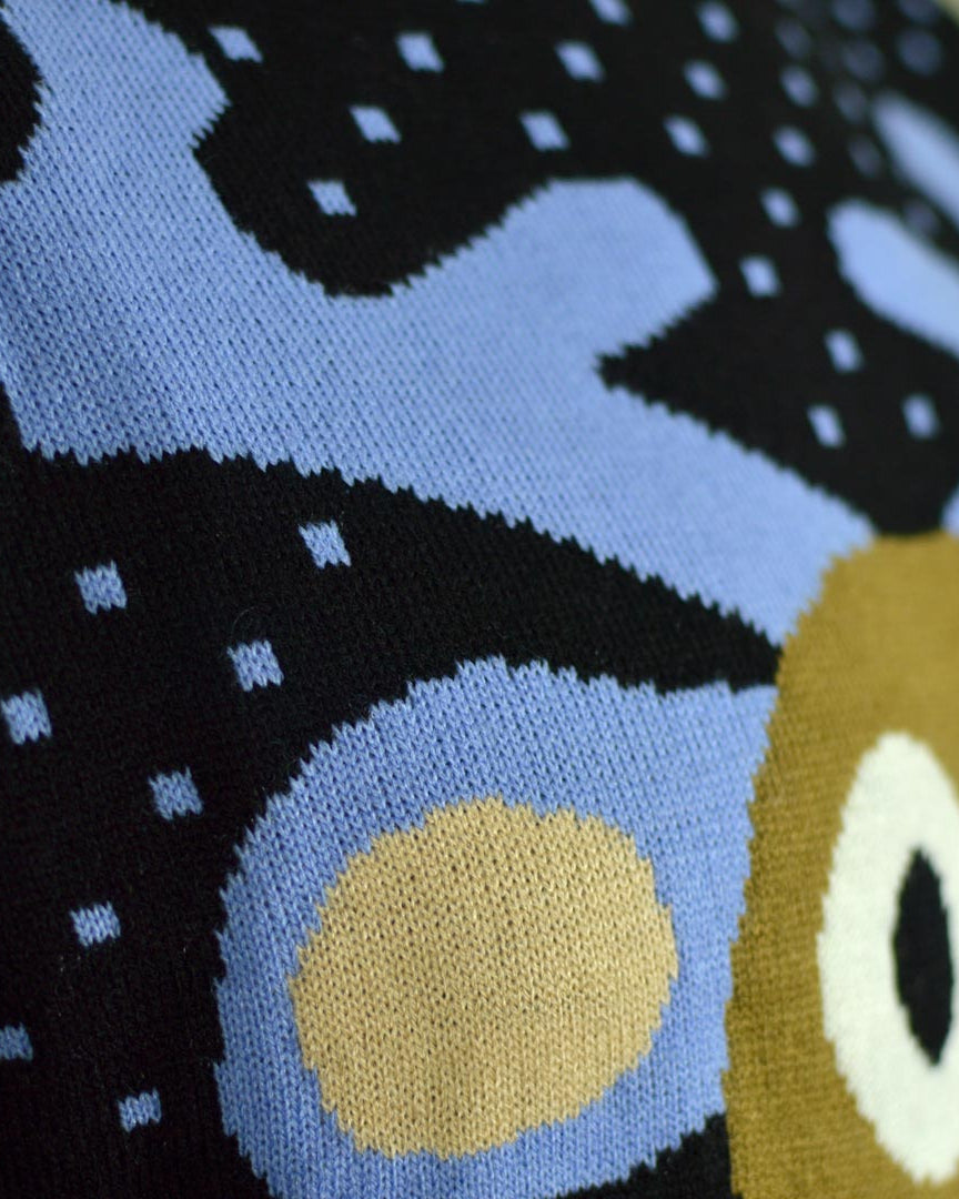 Suéter de Navidad para Hombre Azul Reno con Nariz Roja en 3D Detalle Cuerno