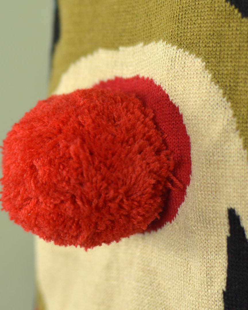 Suéter de Navidad para Hombre Azul Reno con Nariz Roja en 3D Detalle