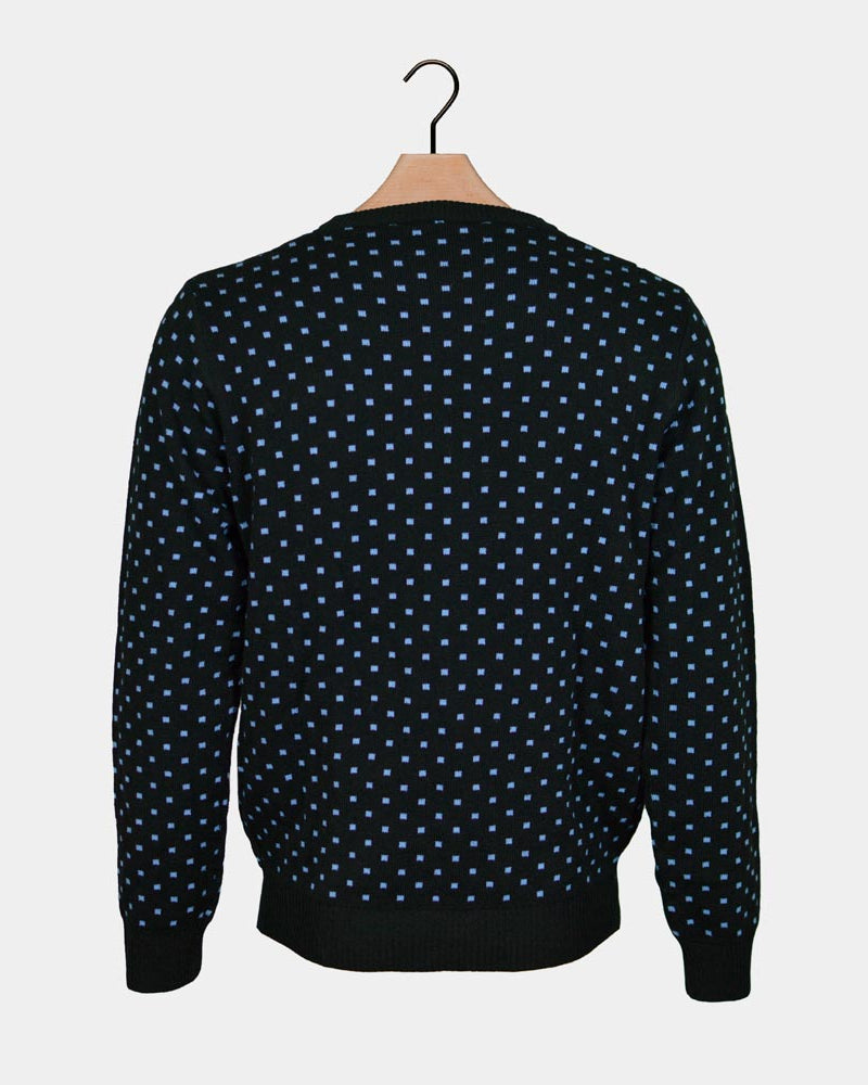 Suéter de Navidad para Hombre Azul Reno con Nariz Roja en 3D Espalda