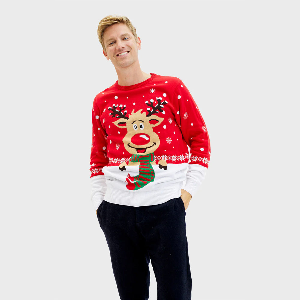 Suéter de Navidad Hombre Reno con Bufanda Algodón Orgánico