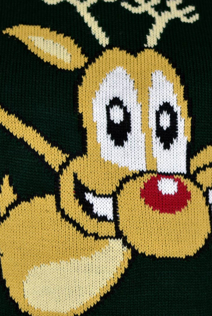 sueter de Navidad para Hombre Verde con Reno Patinando Detalle