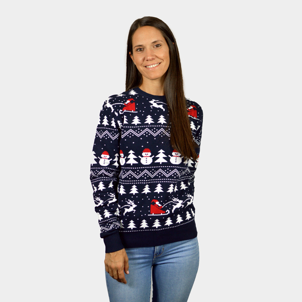 Suéter de Navidad para Mujer con Árboles, Muñecos y Papá Noel Algodón Orgánico