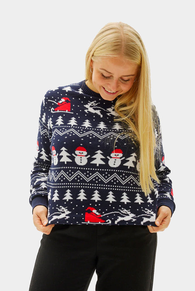 Suéter de Navidad para Mujer con Árboles, Muñecos y Papá Noel