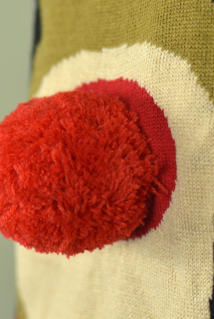 Suéter de Navidad para Mujer Azul Reno con Nariz Roja en 3D Detalle
