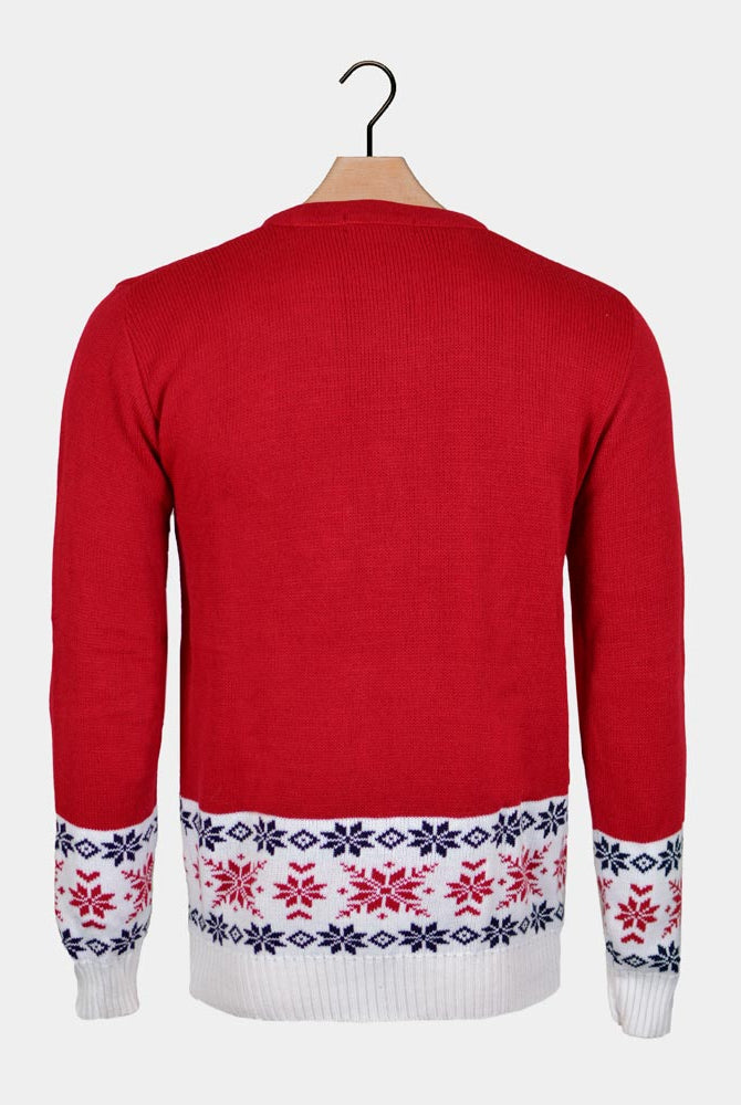 Suéter de Navidad para Mujer Rojo con Reno y Nieve Espalda