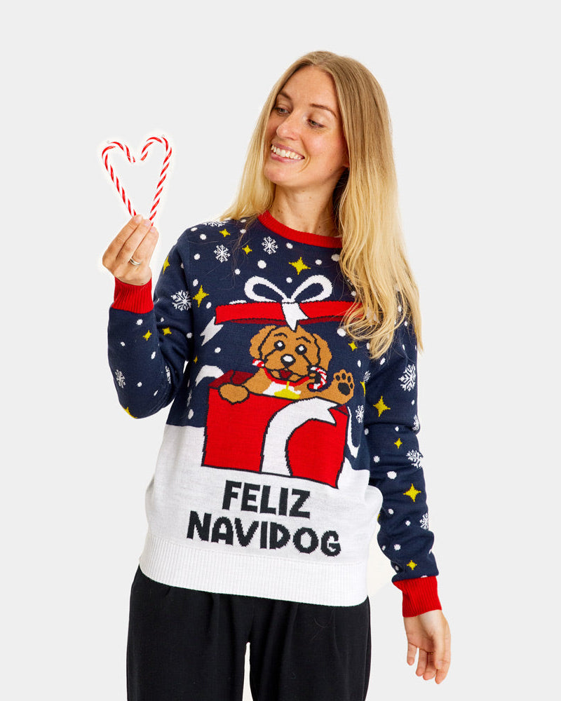 Suéter de Navidad Mujer Feliz Navidog