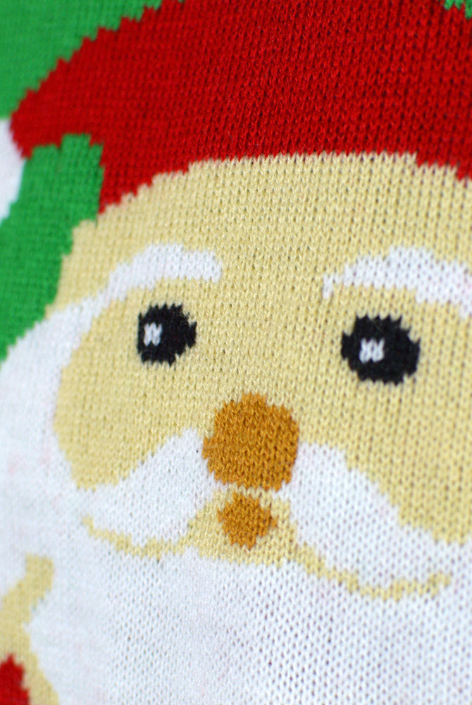 Suéter de Navidad para Niña y Niño con Santa Claus y Reno Saludando Detalle