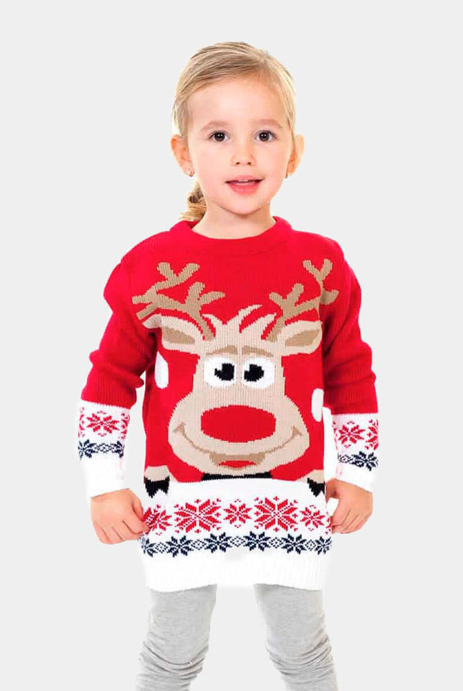 Suéter de Navidad para Niña Rojo con Reno