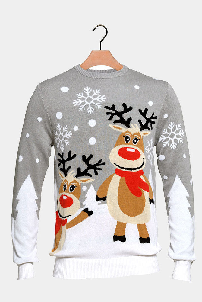 Suéter de Navidad para Niña y Niño Gris con Renas Cute