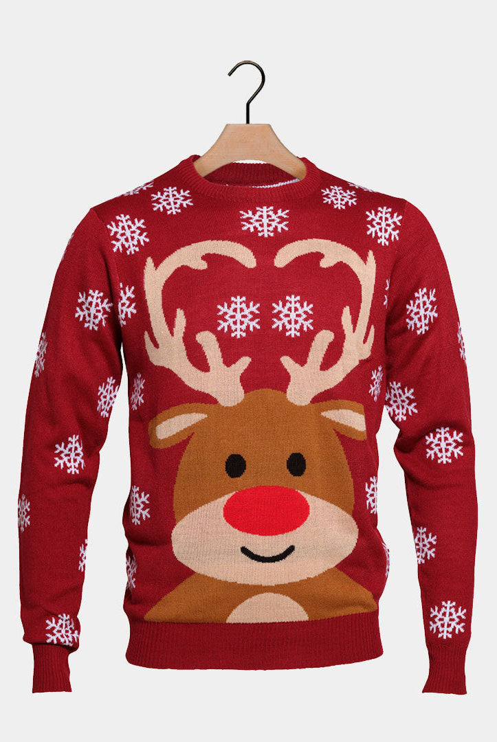 Suéter de Navidad Parejas con Reno Rudolph Rojo