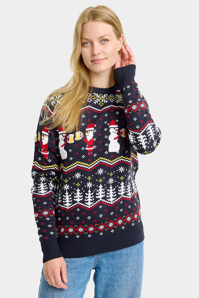 Suéter de Navidad de Pareja Cheers Santa Mujer