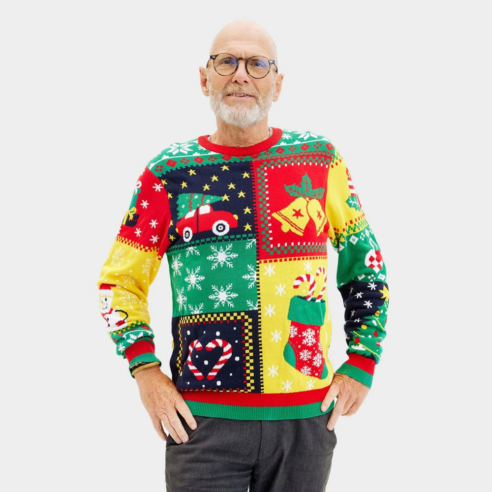 Suéter de Navidad de pareja Patchwork Algodón Orgánico Hombre
