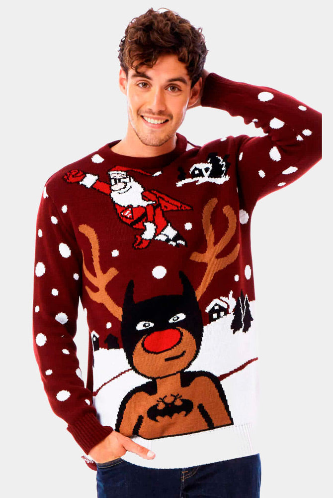 Suéter Navideño Hombre Reno Batman Papá Noel Superman