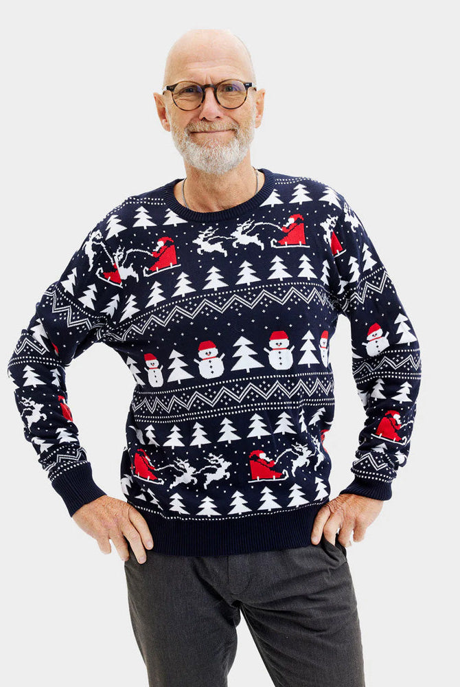 Hombre Suéter de Navidad Parejas con Árboles, Muñecos y Papá Noel