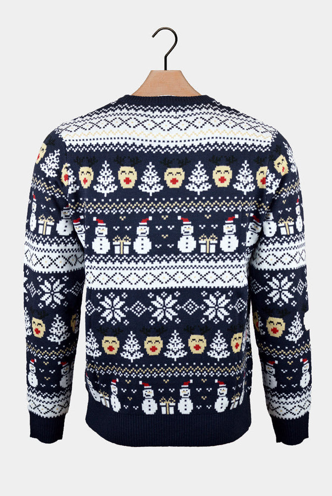 Suéter de Navidad Cenefas Parejas Azul Muñecos de Nieve
