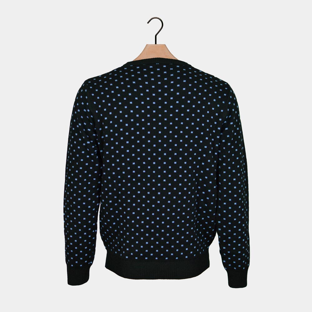 Suéter de Navidad Parejas Azul Reno con Nariz Roja en 3D Espalda