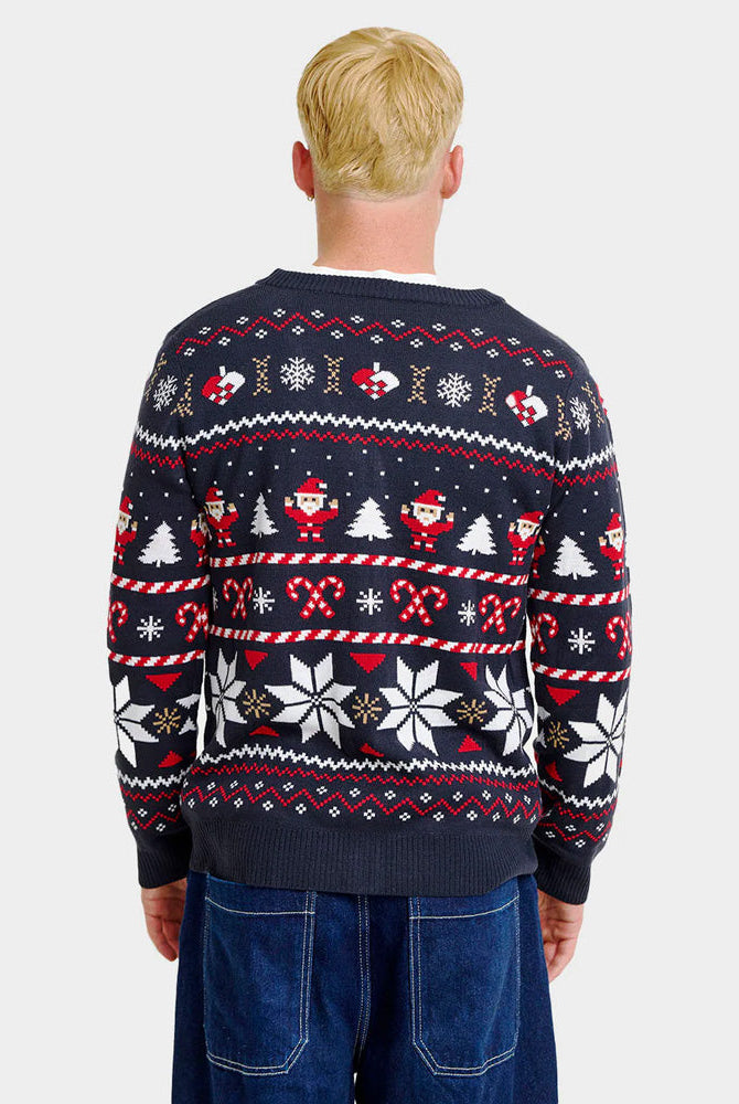 Suéter de Navidad de Parejas Cárdigan Azul Hombre Estrellas Polares