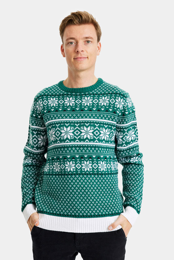 Suéter de Navidad Parejas Clásico Verde y Blanco Elegante Hombre