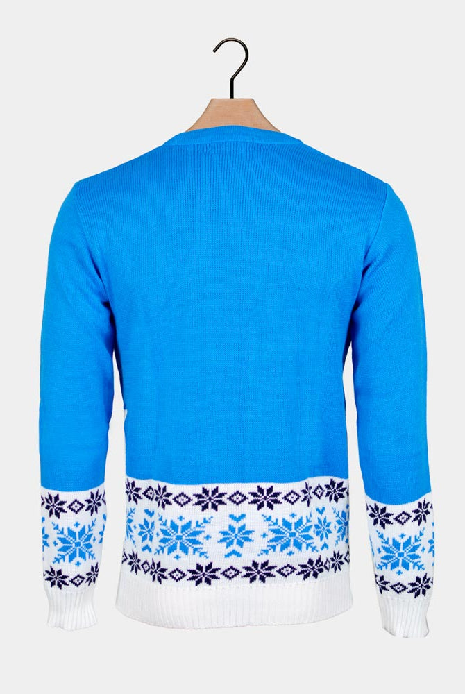 sueter de Navidad Parejas con Reno Patinando Azul Claro Espalda