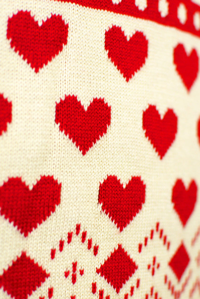 Suéter de Navidad Parejas Corazones Beige Algodón Orgánico Rojos