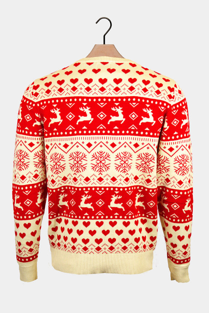 Suéter de Navidad Parejas Corazones Algodón Orgánico Rojos Beige