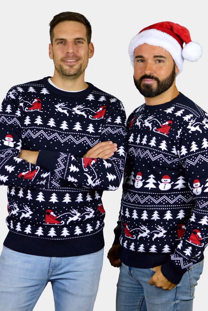 Suéter de Navidad Parejas Hombre Árboles, Muñecos y Papá Noel