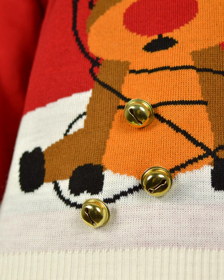 Suéter de Navidad Parejas Jingle Bells Suck Rojo Cascabeles 3D Detalle