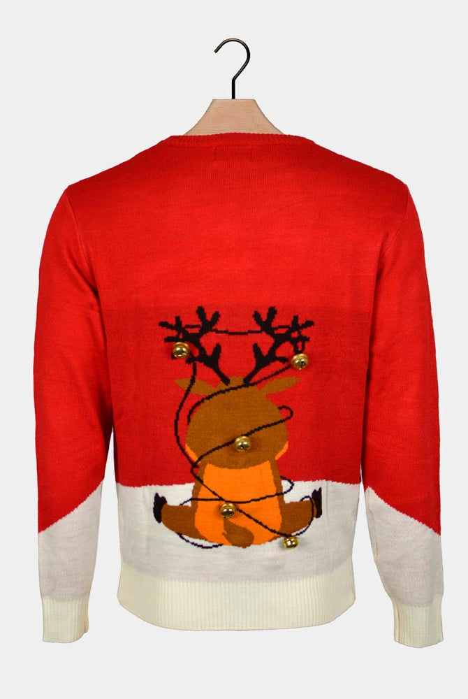 Suéter de Navidad Parejas Jingle Bells Suck Rojo Cascabeles 3D Espalda
