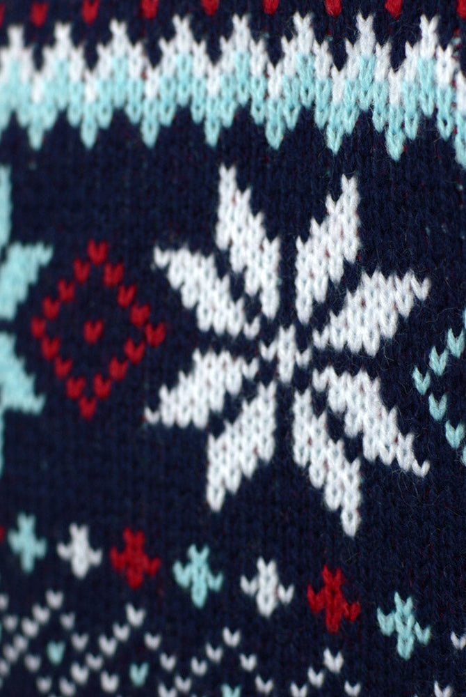 Suéter de Navidad Parejas Merry Christmas Azul Marino Detalle Nieve