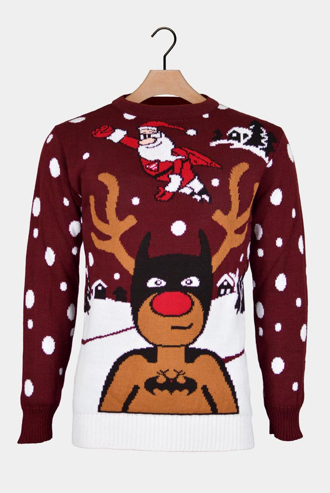 sueter de Navidad Parejas Reno Batman Papá Noel Superman