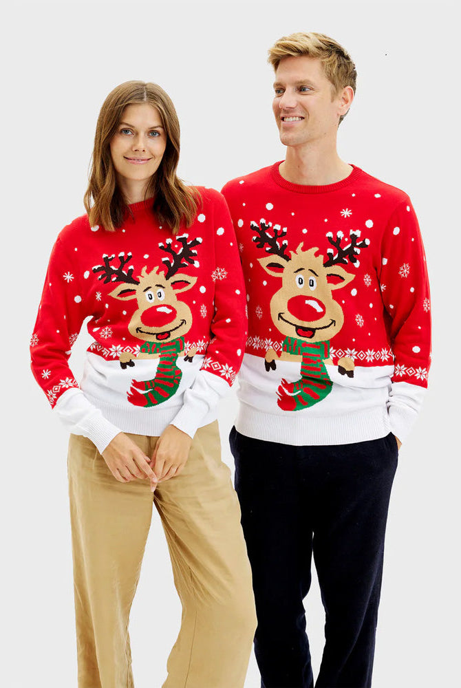 Suéter de Navidad parejas Reno con Bufanda para Mujer y Hombre