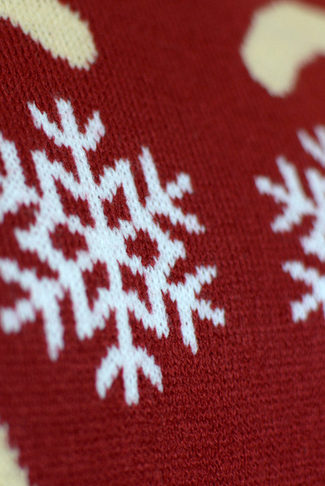 Suéter de Navidad Parejas con Reno Rudolph Rojo Detalle Nieve