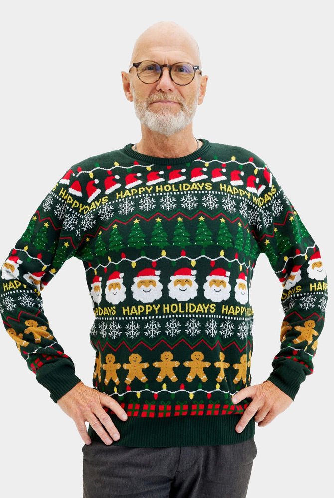 Suéter de Navidad Parejas Verde Happy Holidays Hombre
